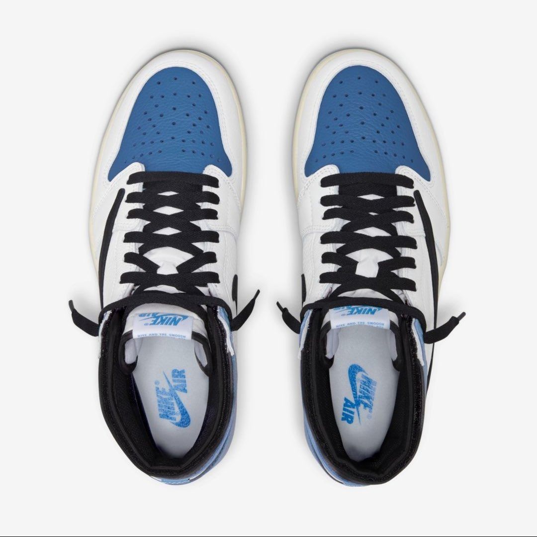 Nike Air Jordan 1 Travis Scott Fragment aj1 High og, синий с белым и черным, кожа, мужские